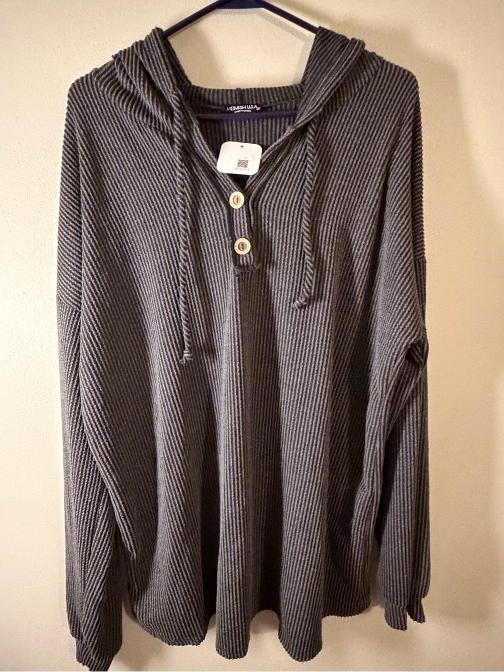 HEIMISH USA Charcoal Ribbed Zip-Up Hooded top